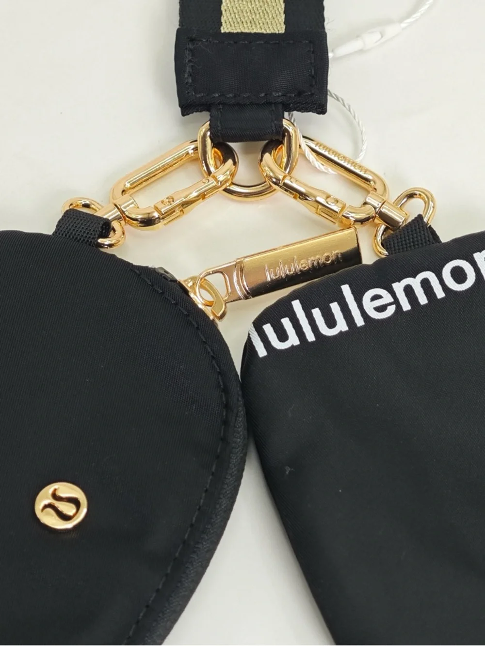 lululemon athletica Black Dual Pouch Key Ring with Gold Hardware